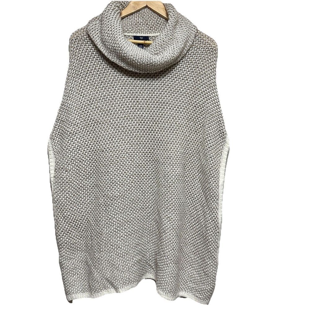 Gap Knit Oversize Chunky Turtleneck Poncho Womens XS Beige Popover Relaxed